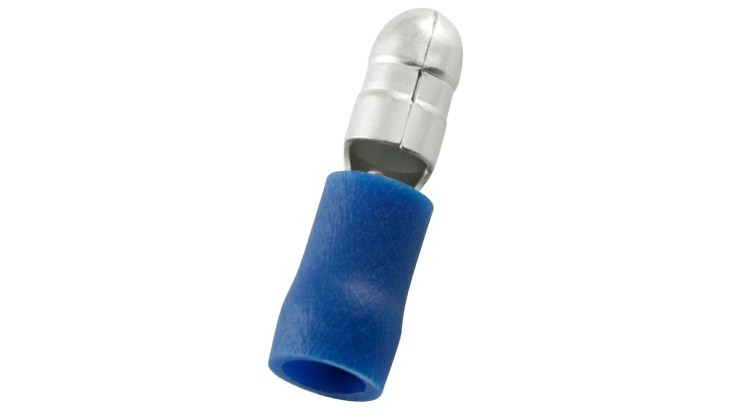 RS PRO Insulated, Blue Crimp Bullet Connector, 1.5mm² to 2.5mm², 16AWG to 14AWG, 5mm Bullet diameter Male