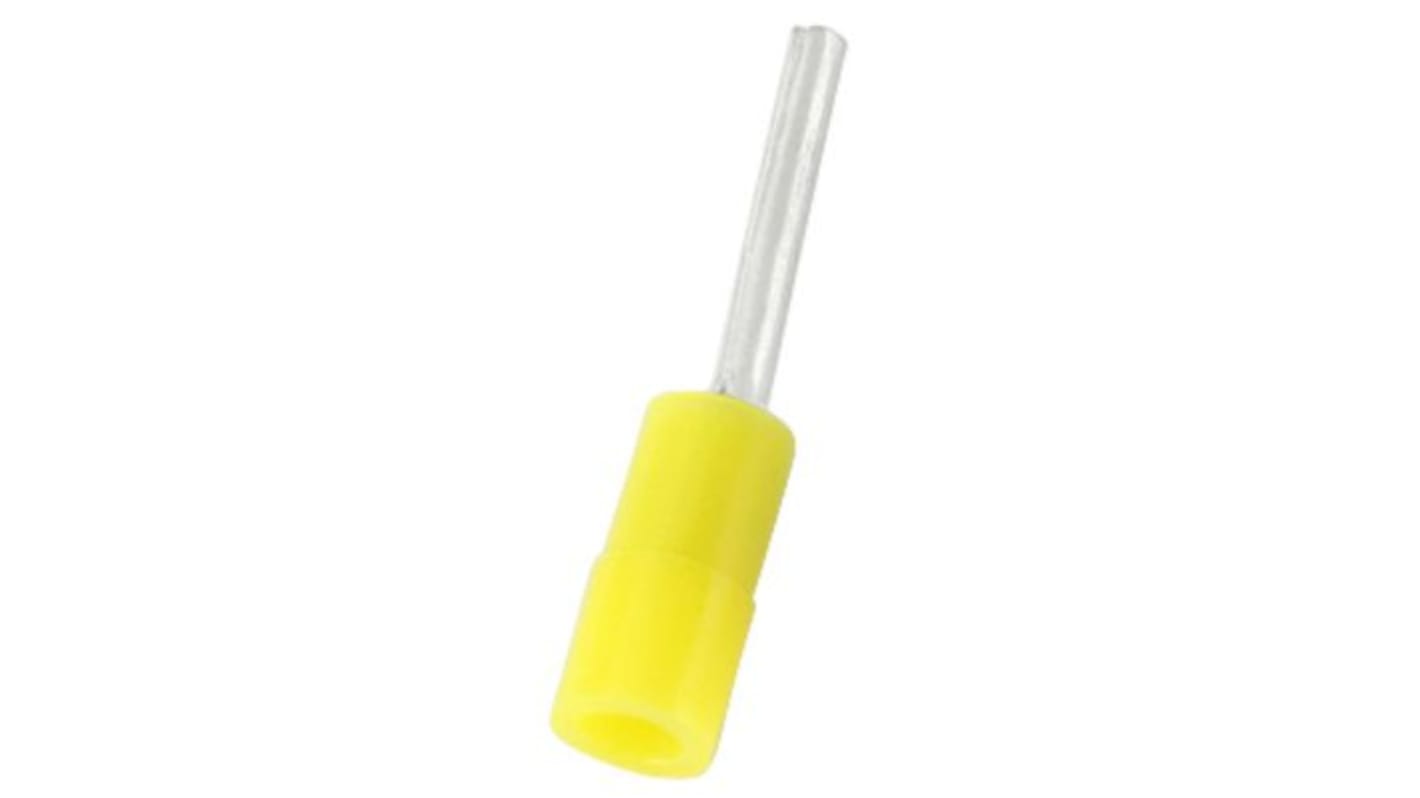 RS PRO Insulated, Tin Crimp Pin Connector, 0.2mm² to 0.5mm², 26AWG to 22AWG, 1.4mm Pin Diameter, 10mm Pin Length, Yellow