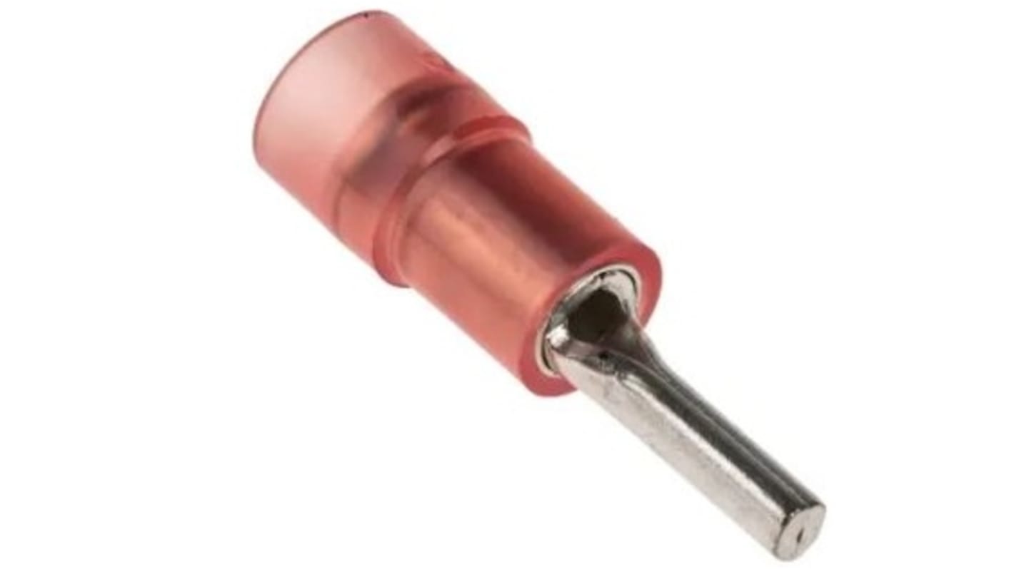 RS PRO 插针式接线端子, 绝缘端子, 线规0.5mm²至1.5mm², 针Φ1.9mmx9mm长, 红色, 尼龙绝缘