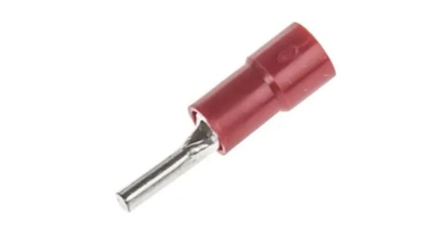 RS PRO Insulated, Tin Crimp Pin Connector, 0.5mm² to 1.5mm², 22AWG to 16AWG, 1.9mm Pin Diameter, 9mm Pin Length, Red