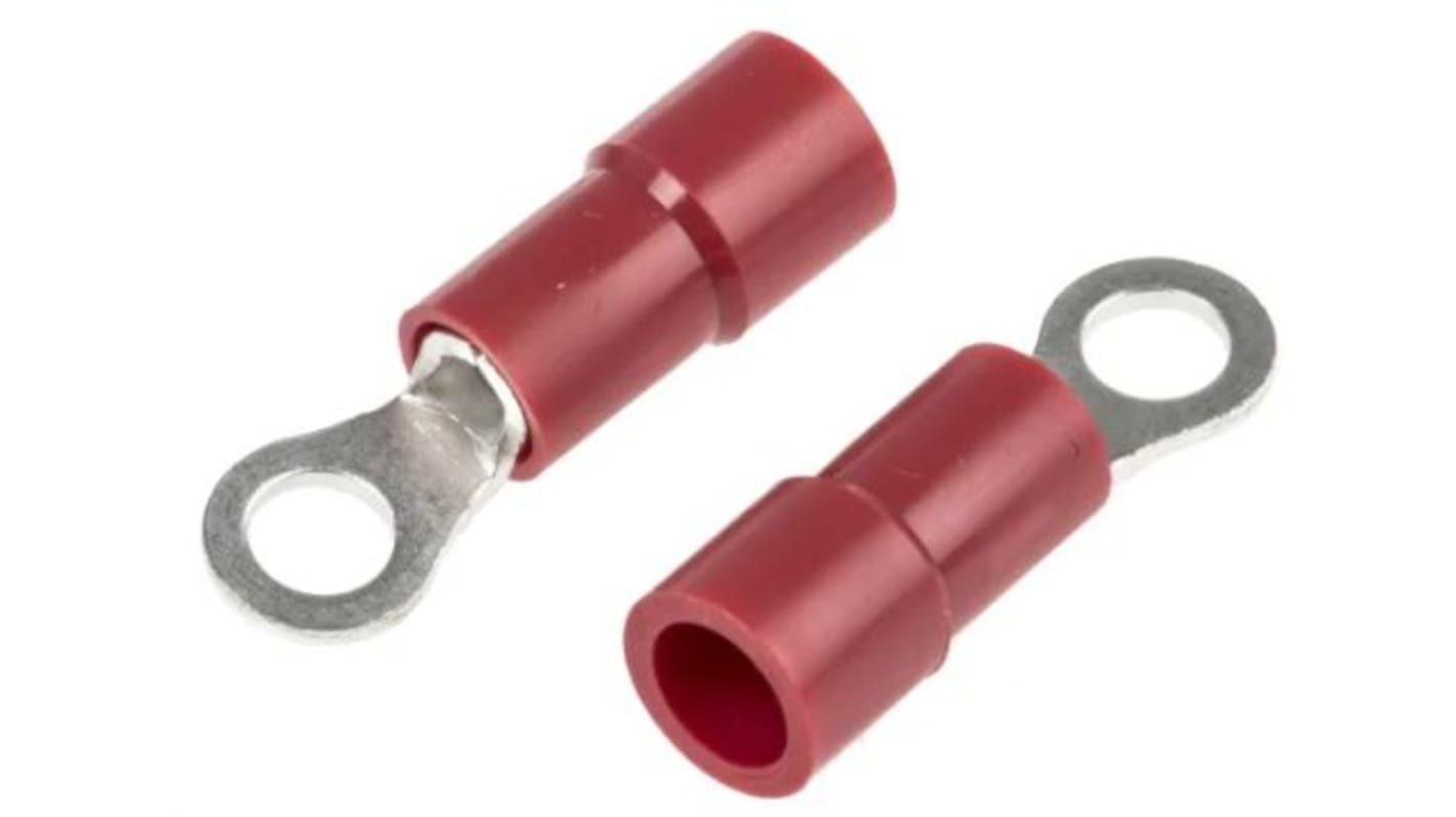 RS PRO Insulated Crimp Ring Terminal, M3 Stud Size, 0.5mm² to 1.5mm² Wire Size, Red