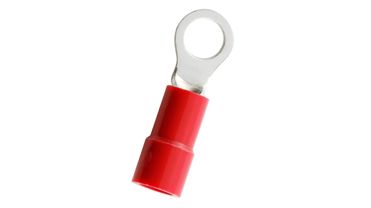 RS PRO Insulated Crimp Ring Terminal, M4 Stud Size, 0.5mm² to 1.5mm² Wire Size, Red