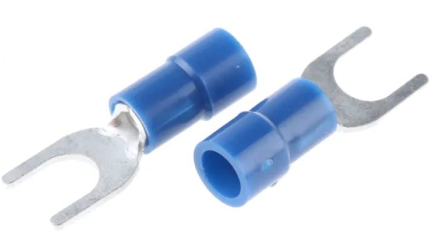 RS PRO Insulated Crimp Spade Connector, 1.5mm² to 2.5mm², 16AWG to 14AWG, 5.3mm Stud Size Vinyl, Blue