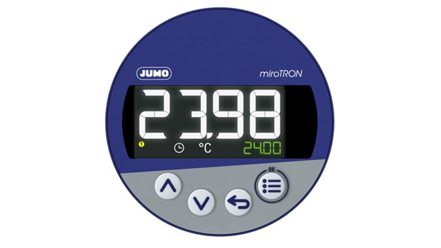 Controlador Jumo serie miroTRON, 60 x 80mm, 230 V ac, 2 (1Pt100, 1 DI) entradas, 1 salida Relé