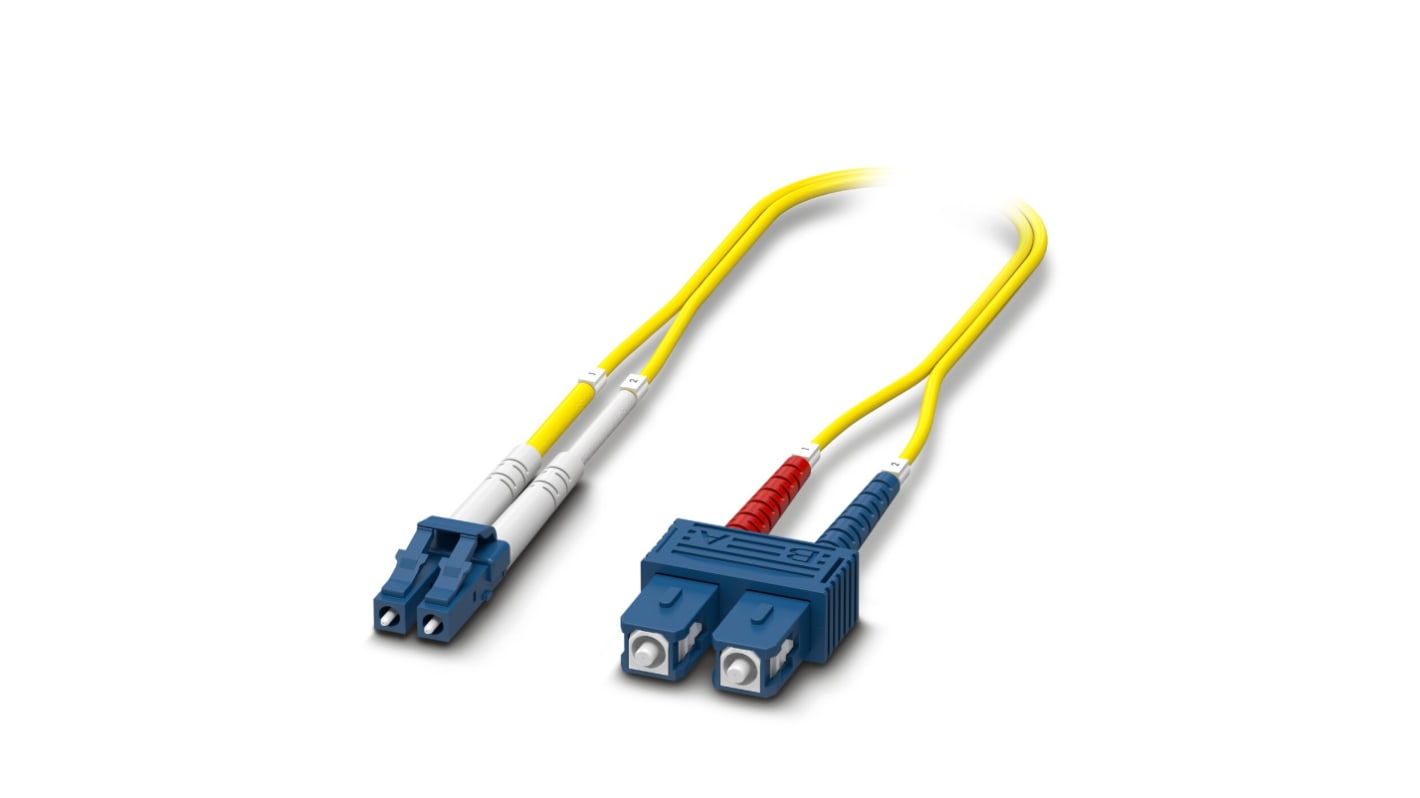 Phoenix Contact LC to SC Duplex OS2 Single Mode OS2 Fibre Optic Cable, 9μm, Yellow, 1m