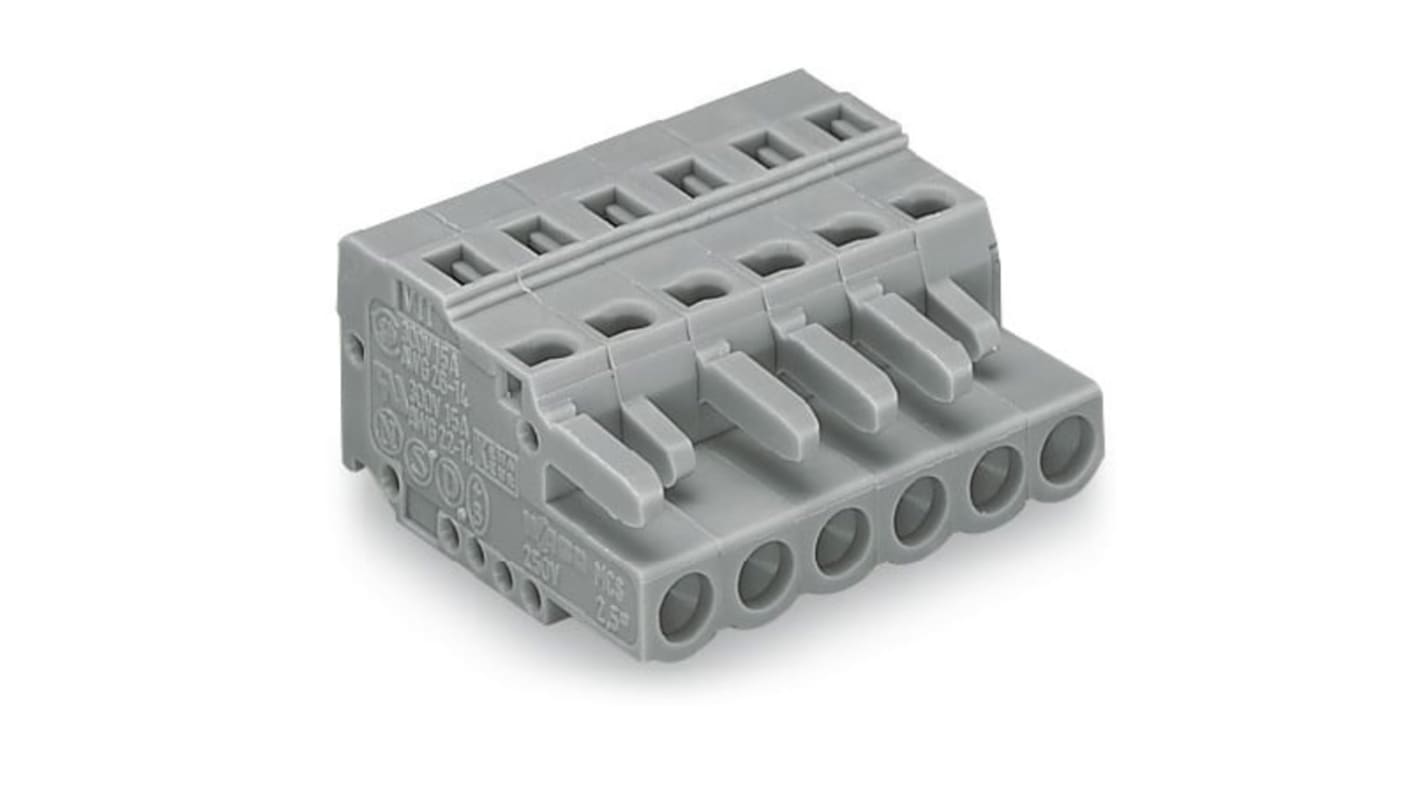 WAGO 231 Series PCB Terminal, 6-Contact, 5mm Pitch, Cable Mount, 1-Row, Cage Clamp Termination