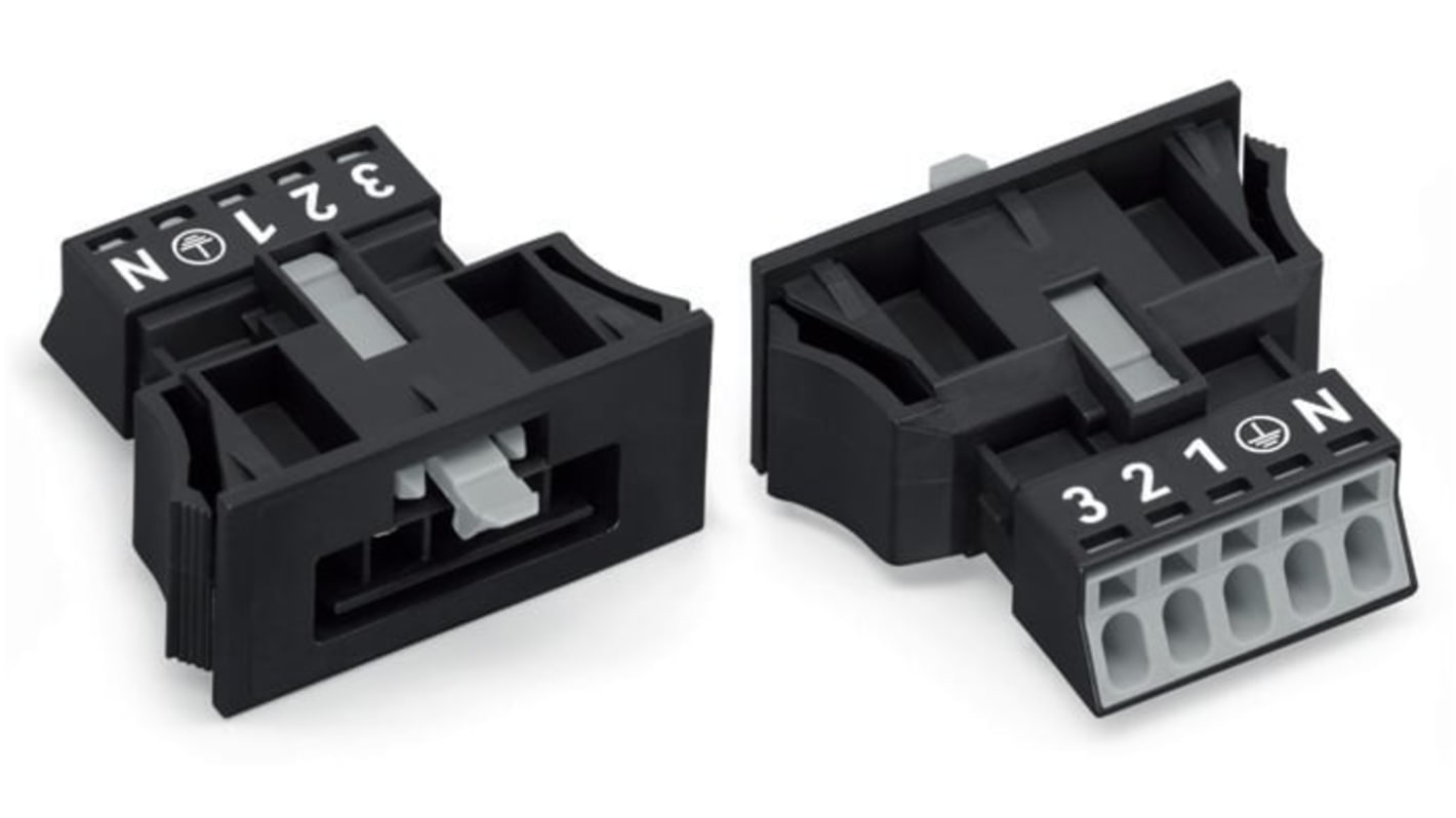 WAGO 890 Series Lighting Connector, 5-Pole, Male, 5-Way, Flush Mount, 13A
