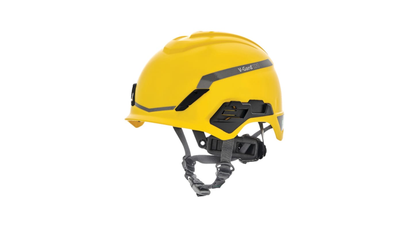 MSA Safety V-Gard H1 Black, Yellow Safety Helmet with Chin Strap, Adjustable