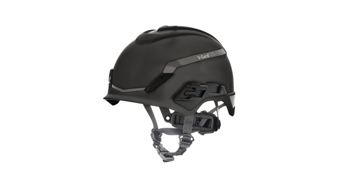 MSA Safety 黑色HPPE安全帽, 带下颏带, 可调大小, V-Gard H1系列