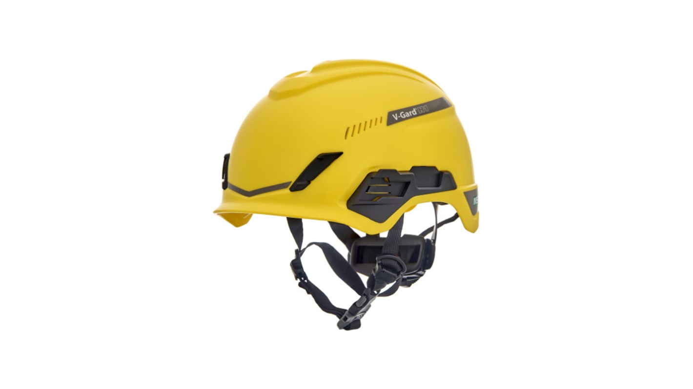 MSA Safety 黑色，黄色HPPE安全帽, 通风, 带下颏带, 可调大小, V-Gard H1系列