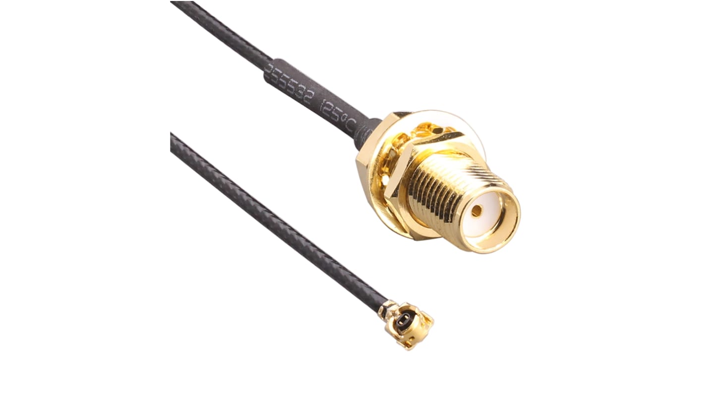 TE Connectivity Female U.FL to Male SMA, 100mm, UFL Coaxial, Terminated50 Ω