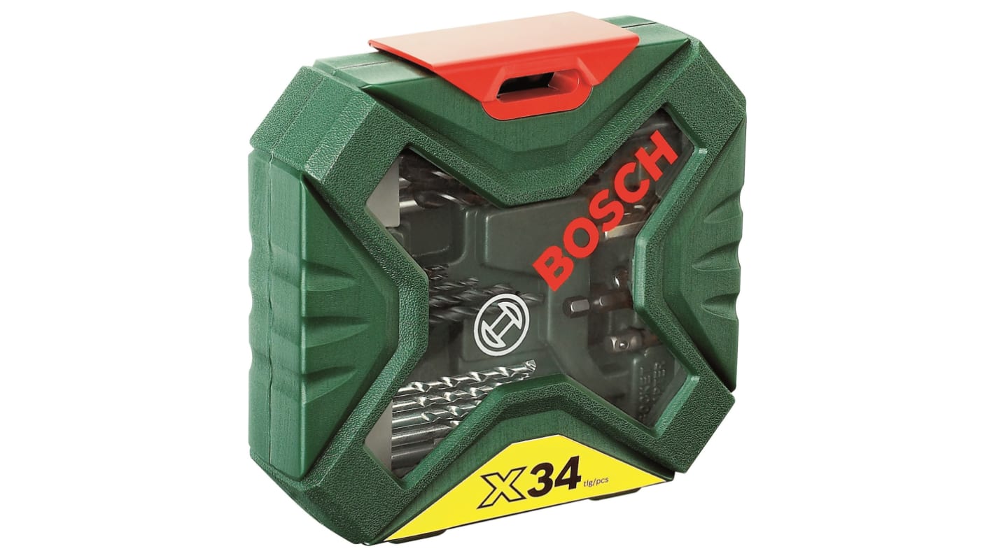 2607010608 Bosch 34 Piece Masonry Drill Bit Metal Drill Bit Wood Drill Bit Set for Multi Material 8mm Max 2mm Min HSS Bits RS
