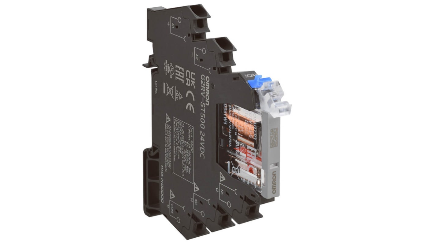 Relè di interfaccia elettromeccanici Omron serie G2RV-ST, bobina 24V ca/cc, Guida DIN, contatti SPDT