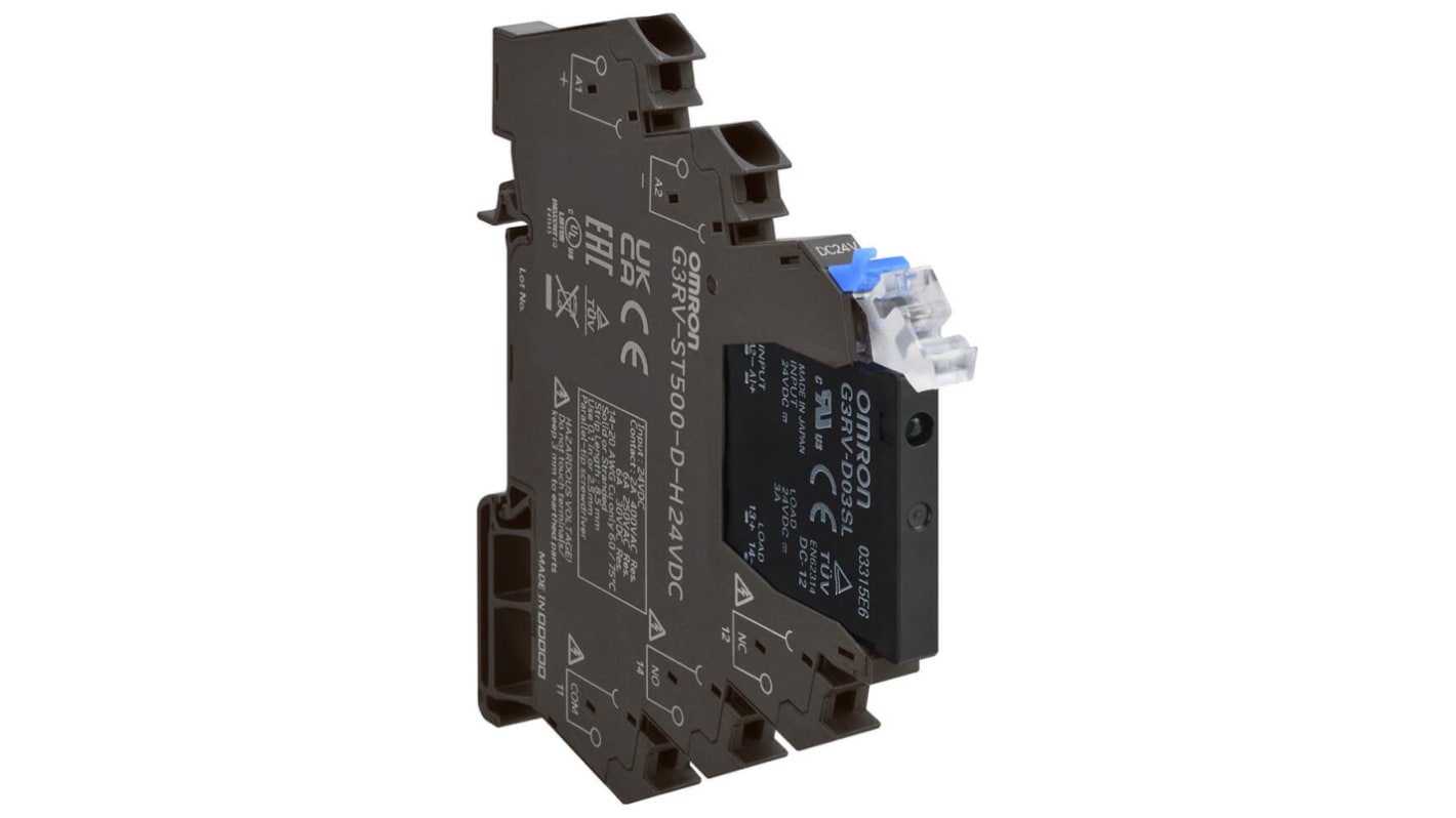 Omron G3RV-ST Halbleiter-Interfacerelais, 3 A max., DIN-Schienen 21,6 V min. 26,4 Vdc max. / 24 V dc max. 4.6mA