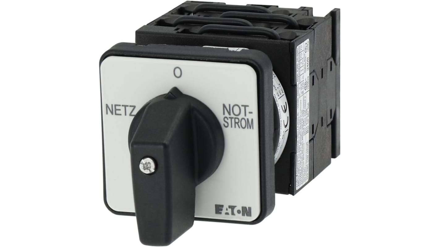 Eaton, 4P 3 Position 45° Changeover Cam Switch, 690V (Volts), 20A, Short Thumb Grip Actuator