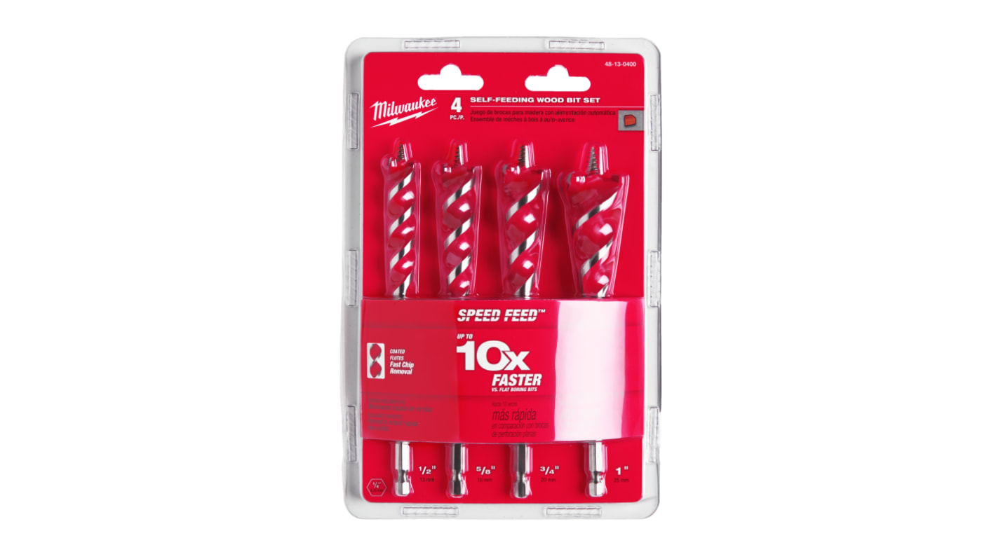 Coffret de forets à bois Milwaukee 13mm à 25mm, 4 pièces