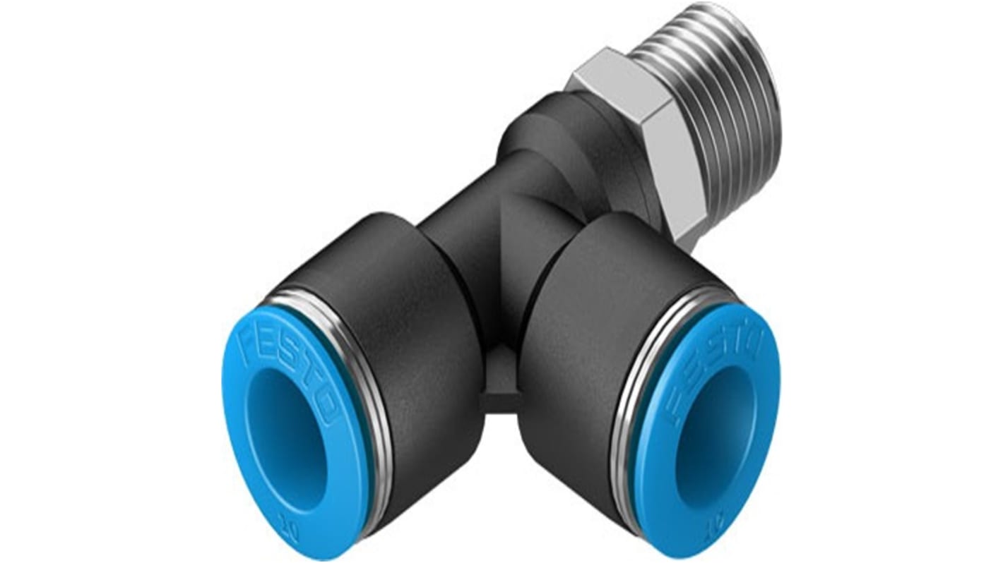 Festo QSTL Series T Fitting, R 1/4 Male to 10 mm, Threaded-to-Tube Connection Style, 153123