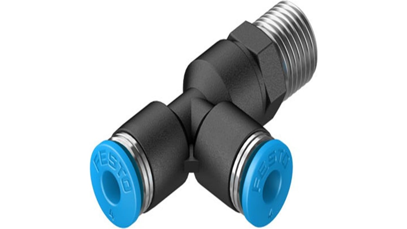 Festo QSTL Series T Fitting, R 1/8 Male to 4 mm, Threaded-to-Tube Connection Style, 153117