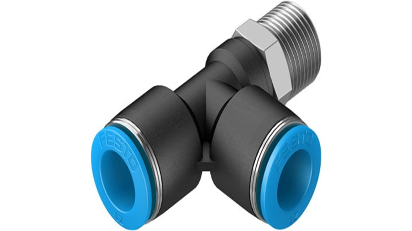 Festo QSTL Series T Fitting, R 3/8 Male to 12 mm, Threaded-to-Tube Connection Style, 153125