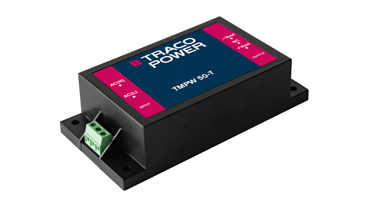 Alimentatore ca/cc TRACOPOWER TMPW 50-124-T, 50W, ingresso 90 → 305V ca, uscita 24V cc, 2.083A TMPW 50-T