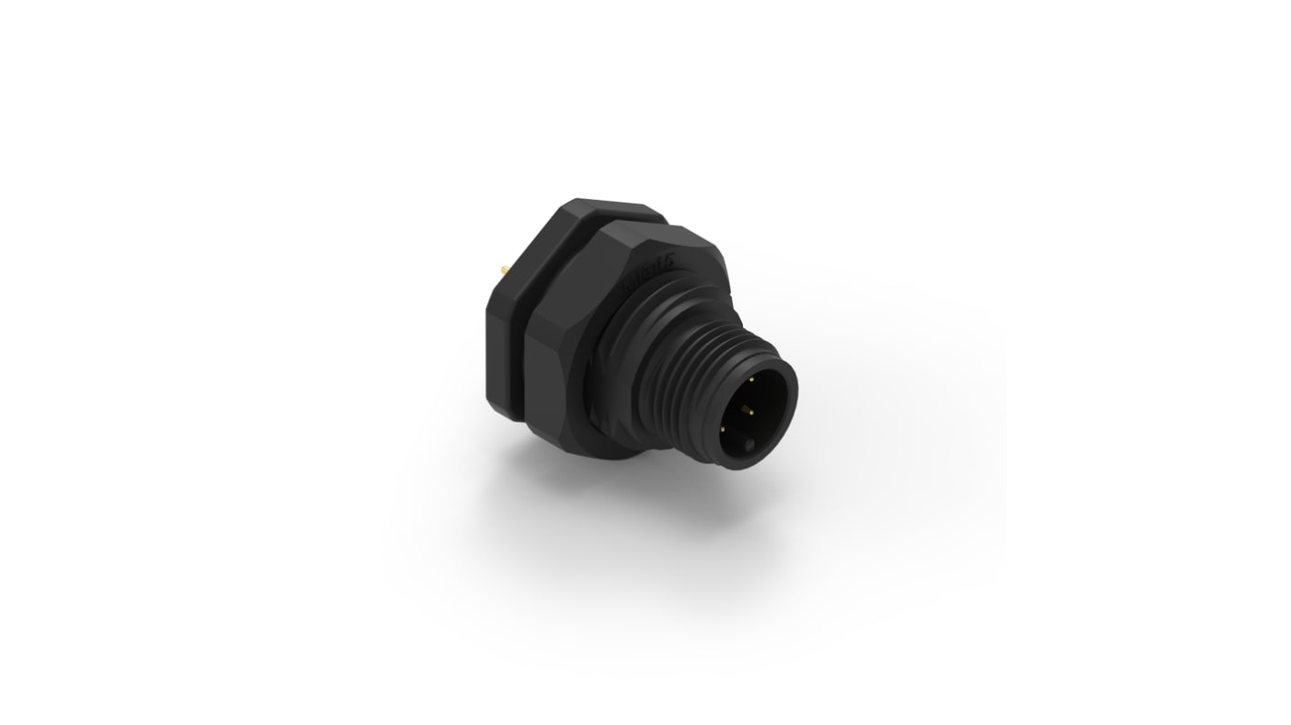 Wurth Elektronik Circular Connector, 4 Contacts, Panel Mount, M12 Connector, Plug, Male, IP68, WR-CIRC Series