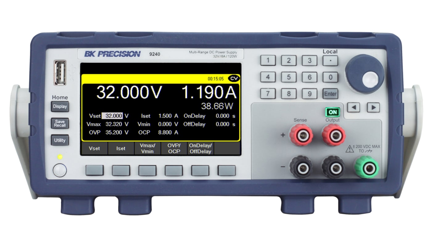 BK Precision 9240 Series Digital Bench Power Supply, 32V, 8A, 4-Output, 120W - UKAS Calibrated