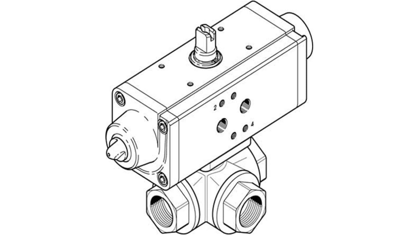 Válvula de bola con accionador Neumático Festo VZBA-1"-GGG-63-32L-F0405-V4V4T-PS30-R-90-4-C Accionamiento simple, 2