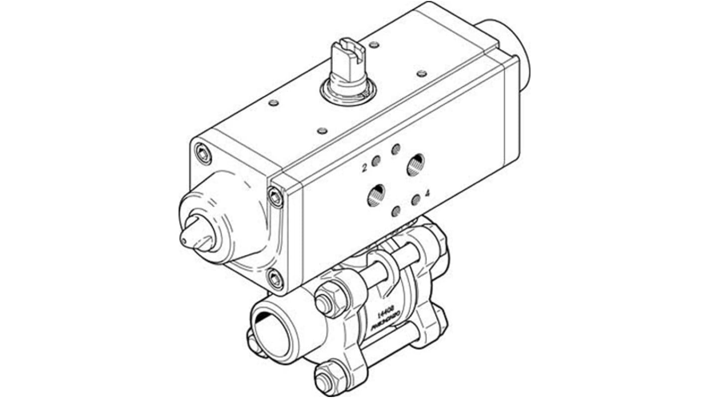 Válvula de bola con accionador Neumático Festo VZBA-11/4"-WW-63-T-22-F0405-V4V4T-PS53-R-90-4-C Accionamiento simple, 2