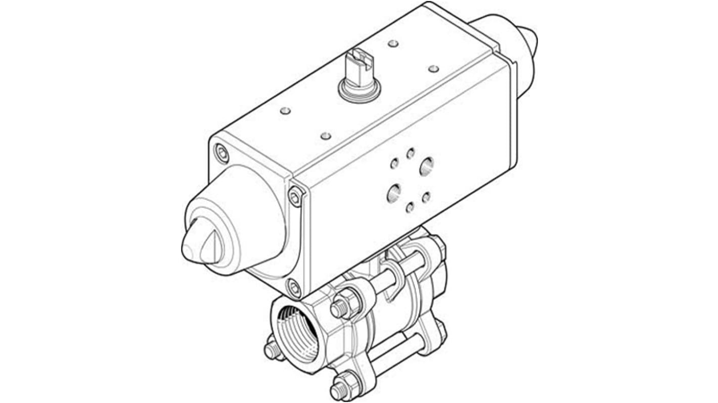 Válvula de bola con accionador Neumático Festo VZBA-3/8"-GG-63-T-22-F0304-V4V4T-PS15-R-90-4-C Accionamiento simple, 2