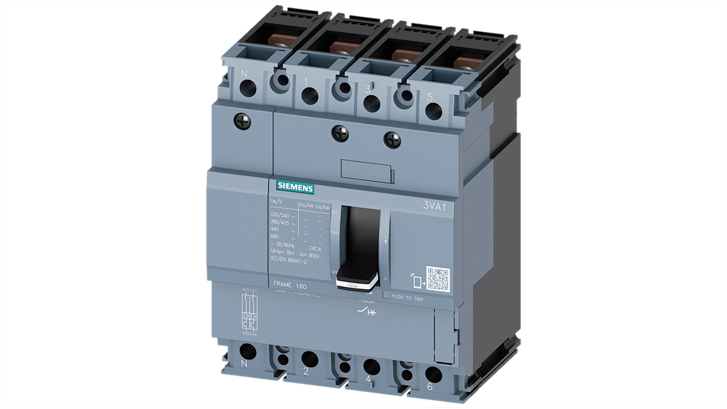 Siemens, SENTRON MCCB 4P 63A, Breaking Capacity 36 kA, Fixed Mount