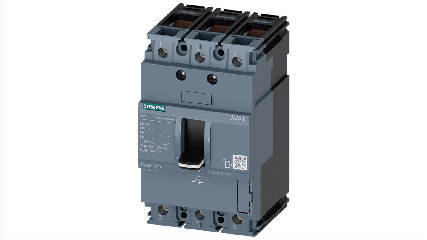 Siemens, SENTRON MCCB Molded Case Circuit Breaker 3P 40A, Breaking Capacity 36 kA, DIN Rail Mount