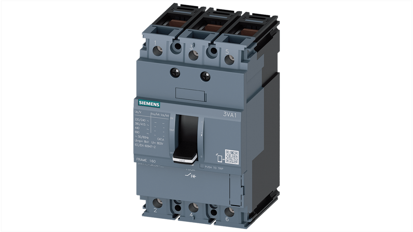 Siemens, SENTRON MCCB Molded Case Circuit Breaker 3P 4A, Breaking Capacity 70 kA, DIN Rail Mount