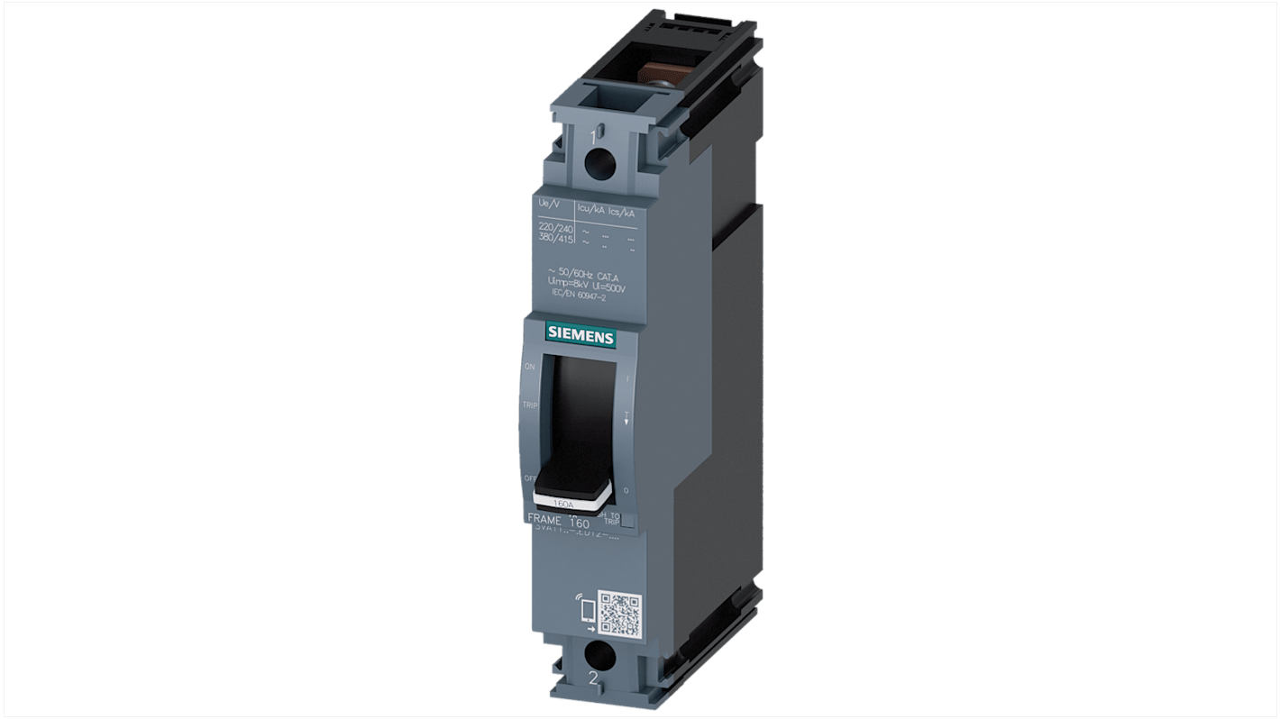 Siemens, SENTRON MCCB 1P 100A, Breaking Capacity 25 kA, Fixed Mount