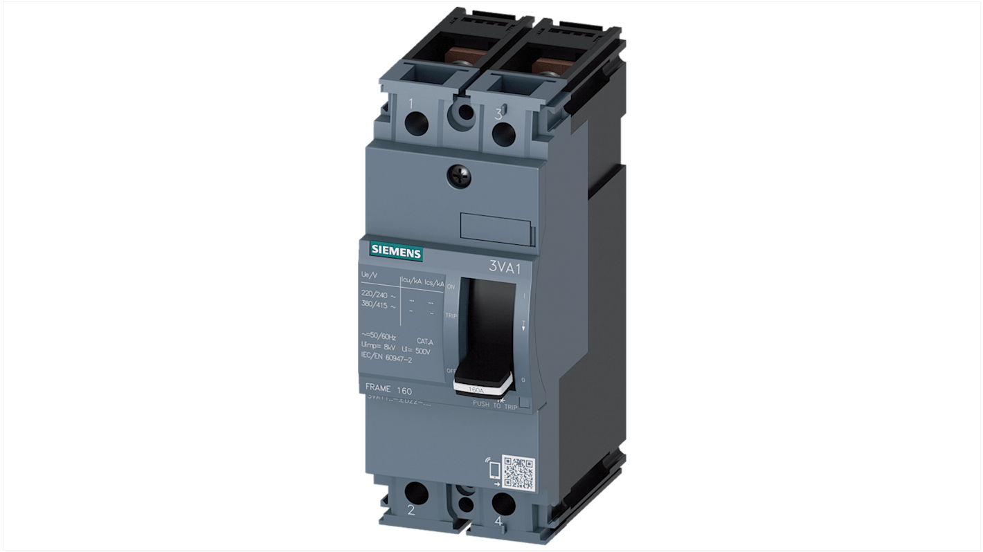 Siemens, SENTRON MCCB 2P 125A, Breaking Capacity 36 kA, Fixed Mount