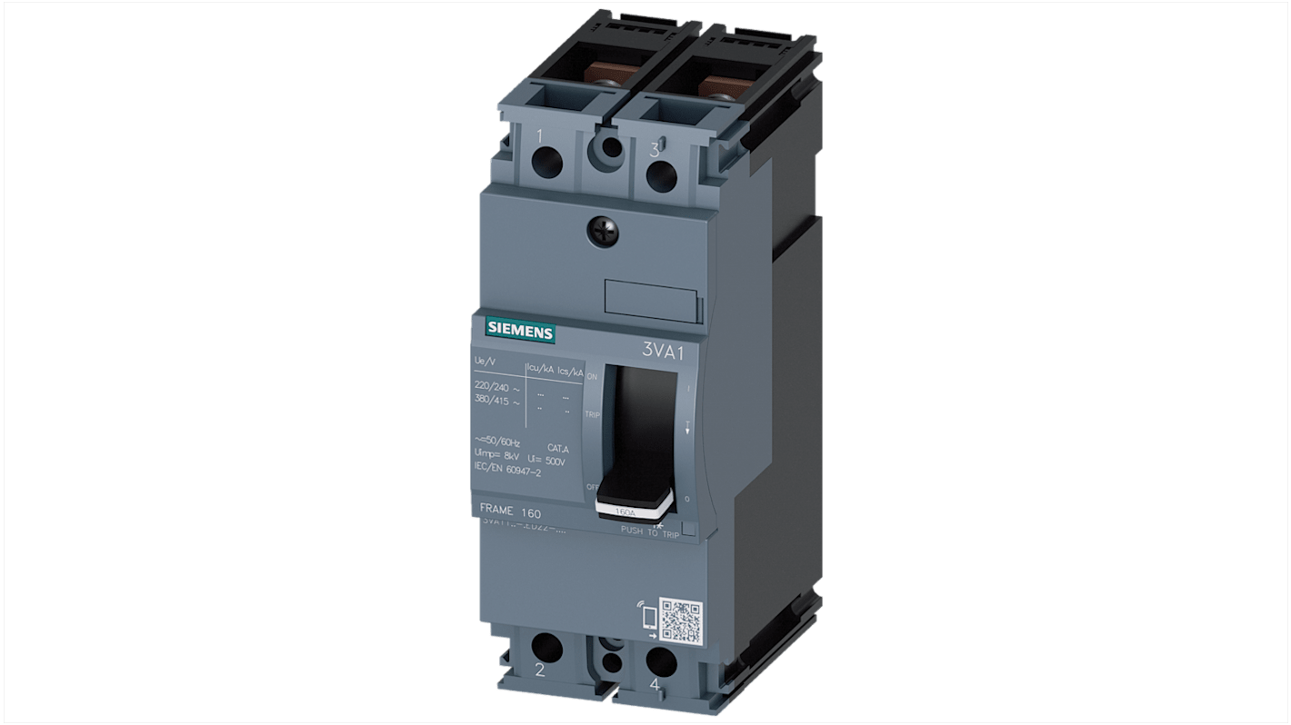 Siemens, SENTRON MCCB Molded Case Circuit Breaker 2P 32A, Breaking Capacity 25 kA, DIN Rail Mount