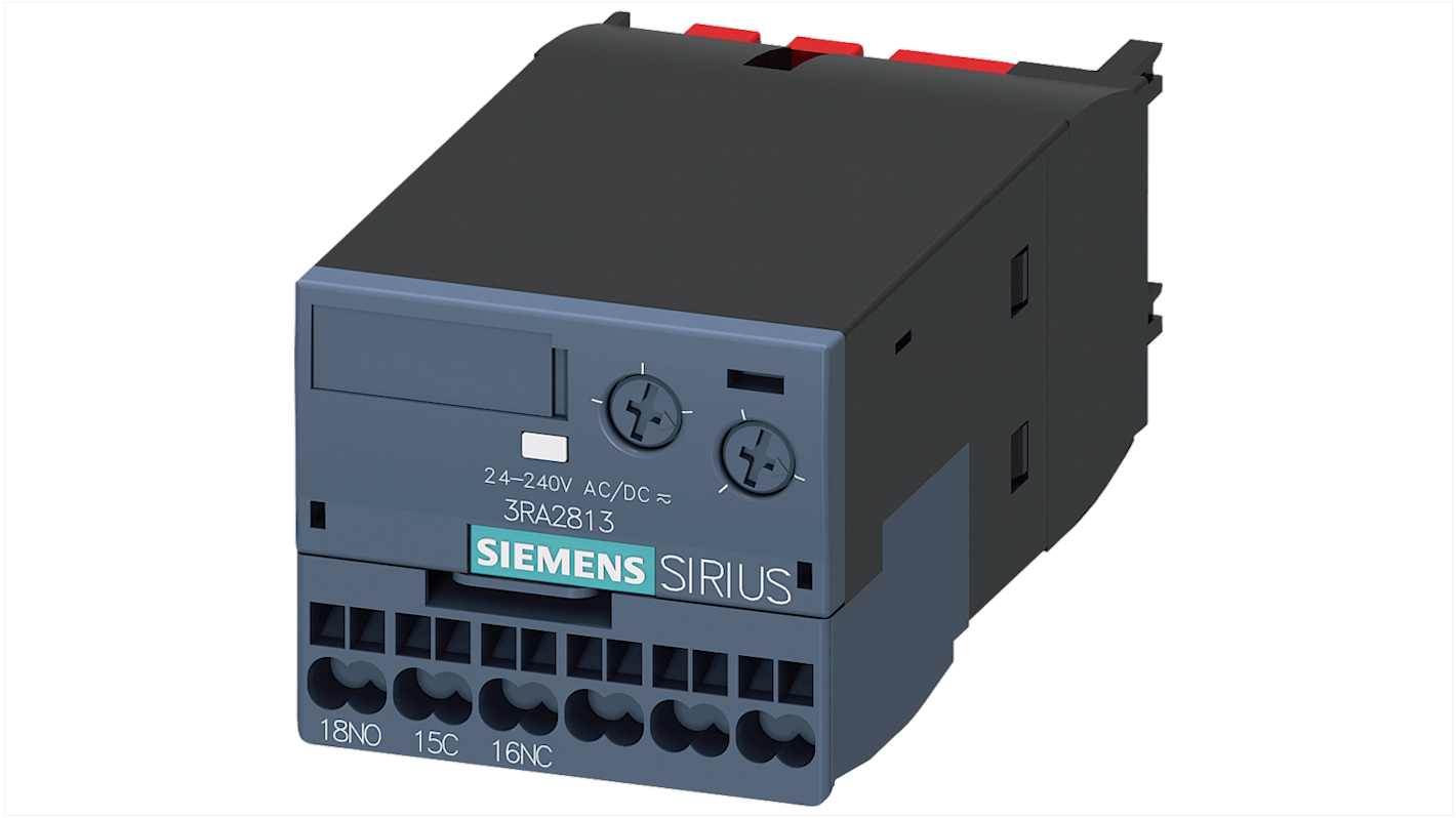 Siemens Auxiliary Switch Block, 1 Contact, 1 CO, Clip-On, SIRIUS 3RA28