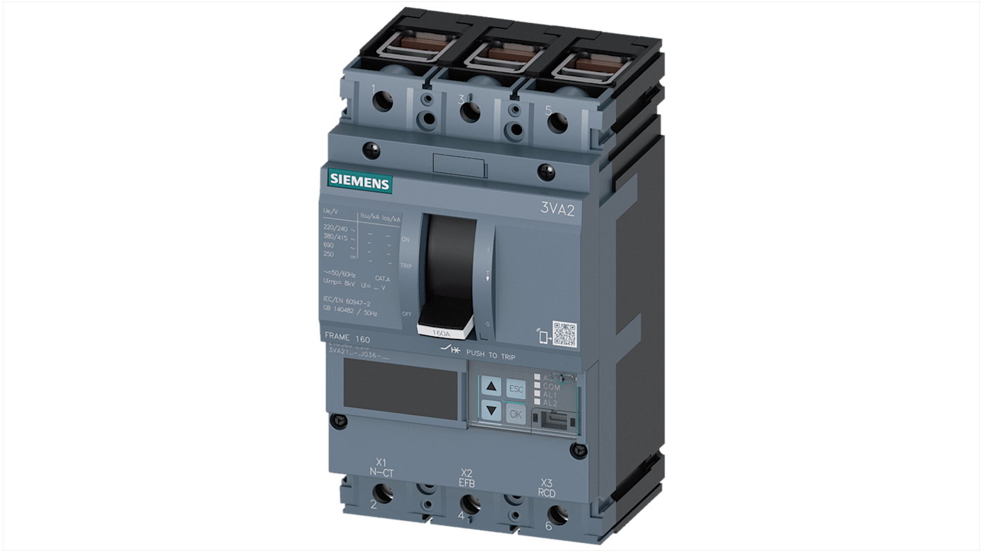 Siemens, SENTRON MCCB Molded Case Circuit Breaker 3P 160A, Breaking Capacity 150 kA, Fixed Mount