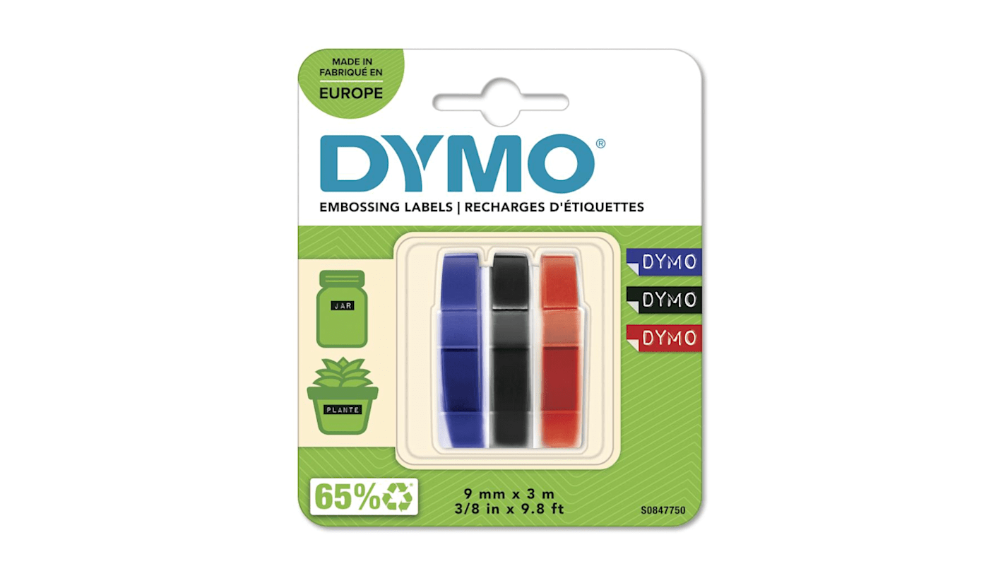 Dymo DYMO Black, Blue, Red on White Label Printer Tape, 3 m Length, 9 mm Width