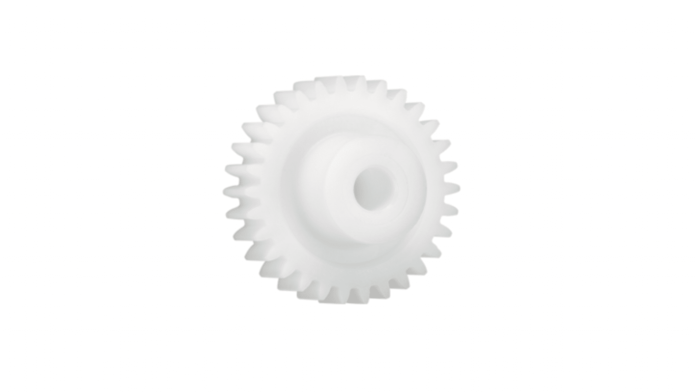 Ingranaggio cilindrico Igus, modulo 0.5, 25 denti, passo Ø 12.5mm, semigiunto Ø 9.9mm, foro Ø 4mm, in Iguform S270