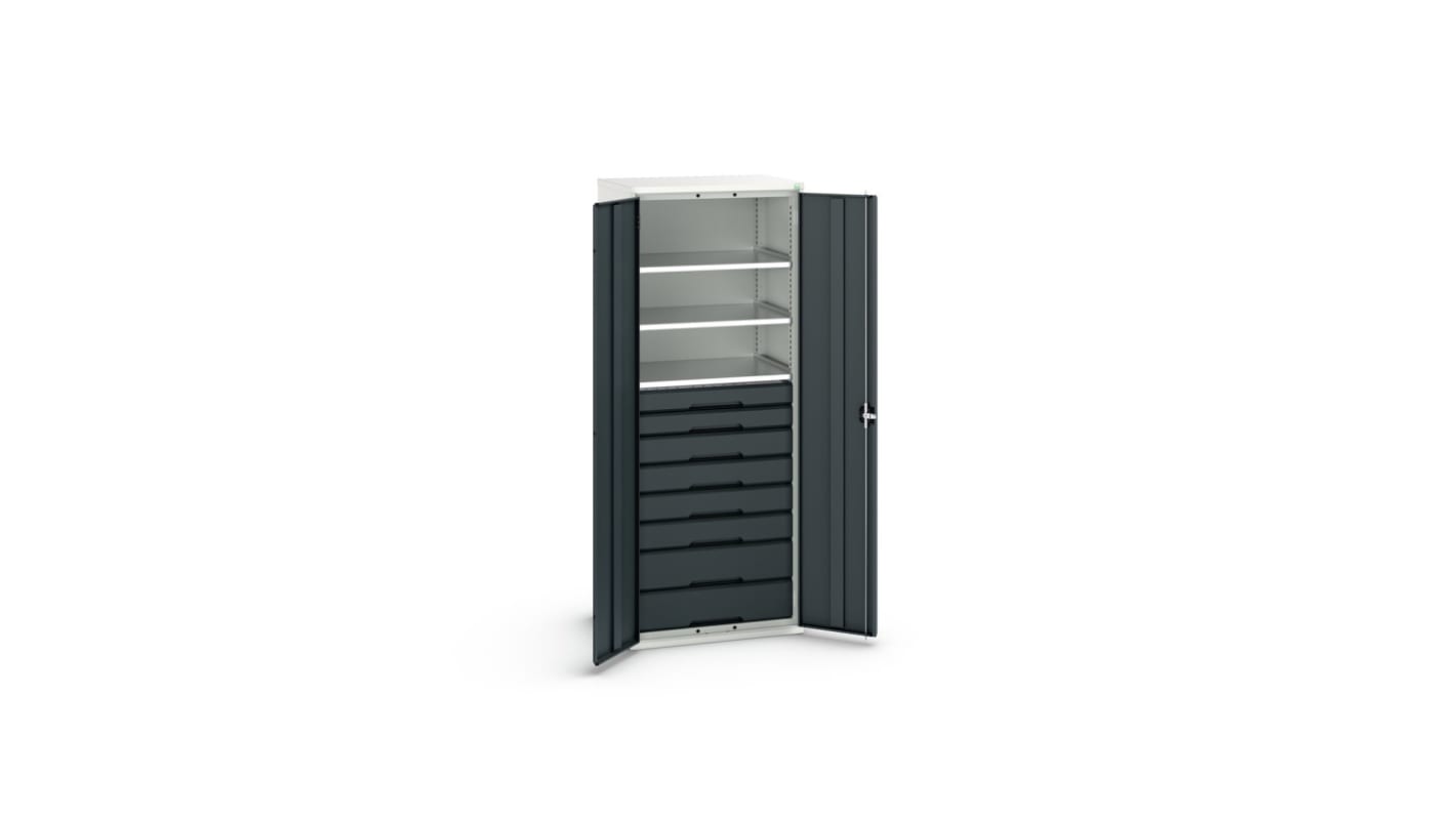 Bott 2 Door, 8 Drawer Sheet Steel Floor Standing Cupboard, 800 x 550 x 2000mm