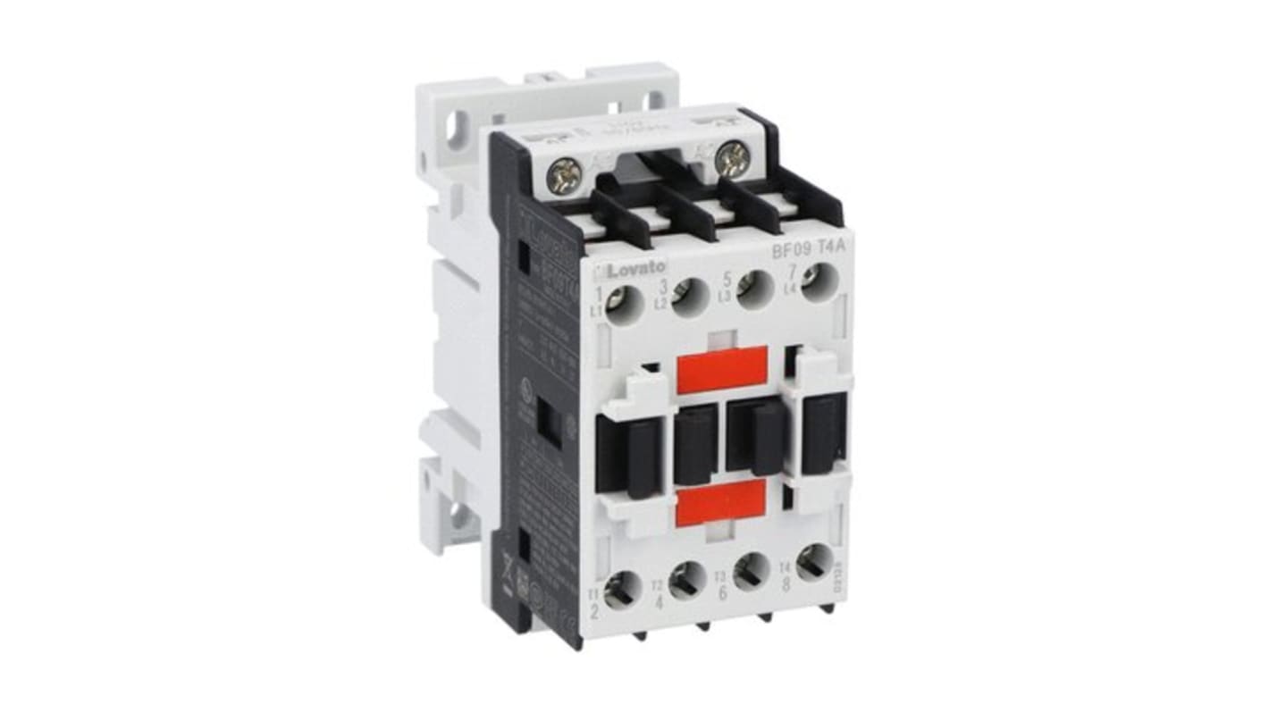 Contactor Lovato BF BF09 de 4 polos, 4 NA, 25 A, bobina 110 V ac, 27 kW