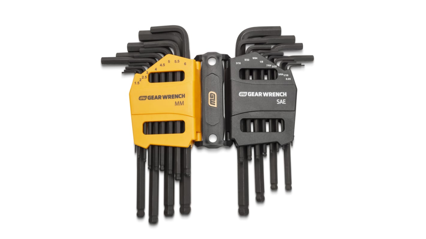 GearWrench 26 piece Metric, 1.5 mm, 2.5 mm, 2 mm, 3 mm, 4.5 mm, 4 mm, 5.5 mm, 5 mm, 6 mm, 7 mm, 8 mm, 9 mm, 10 mm
