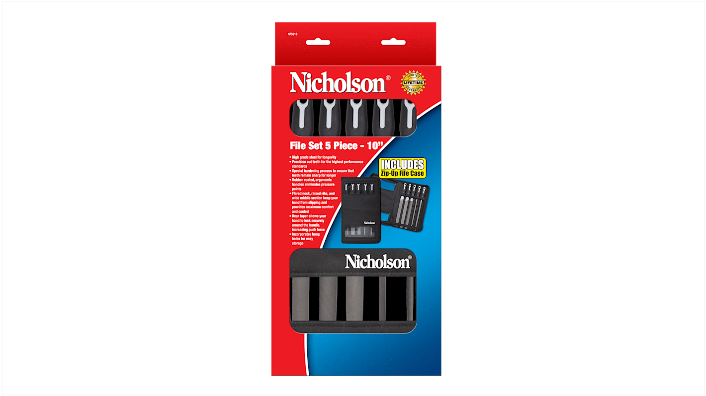 Crescent 250mm, Bastard, Flat, Half Round, Round, Square Engineers File Set With Soft-Grip Handle