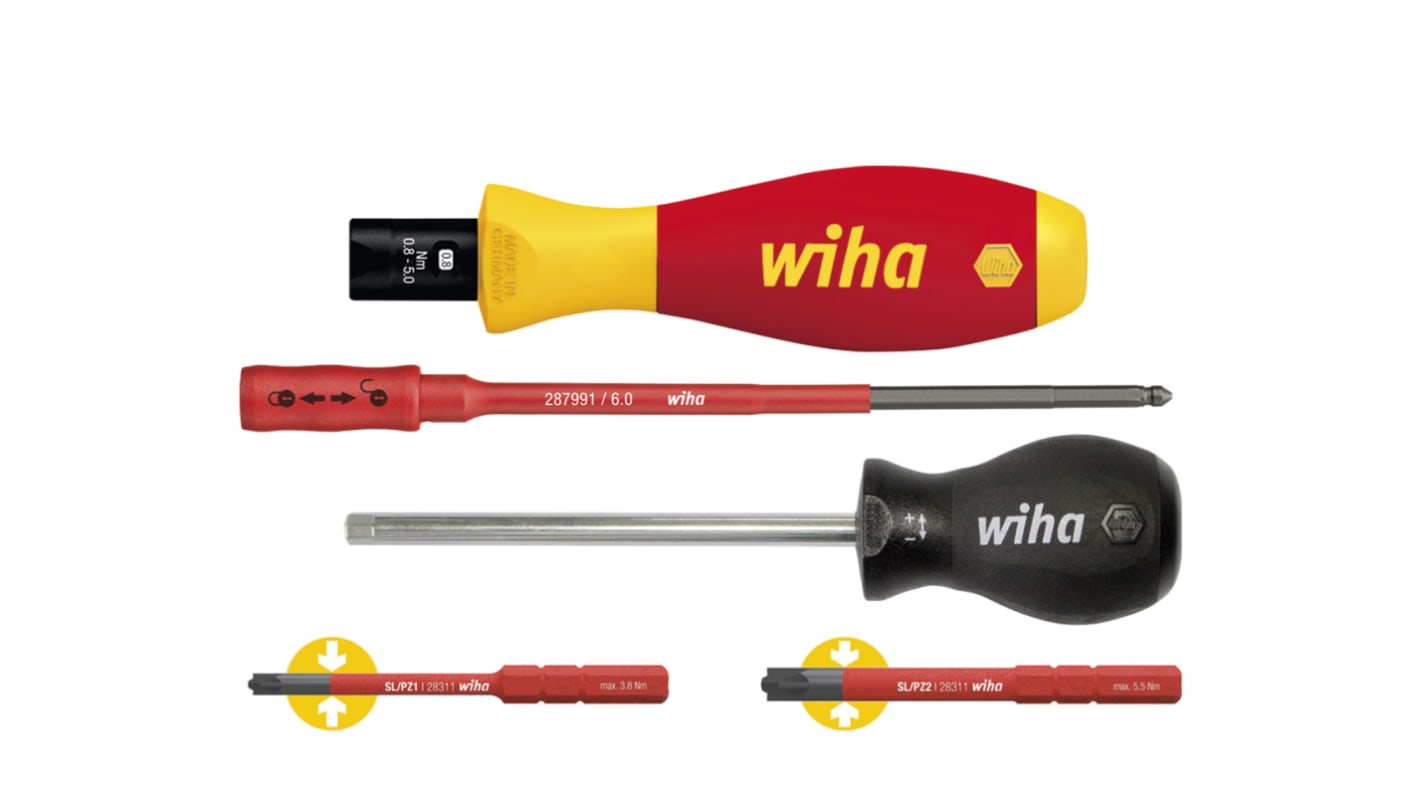 Wiha Adjustable Pozidriv Torque Screwdriver, 0.8 → 5.0Nm, SL/PZ1 Drive, ±6 % Accuracy