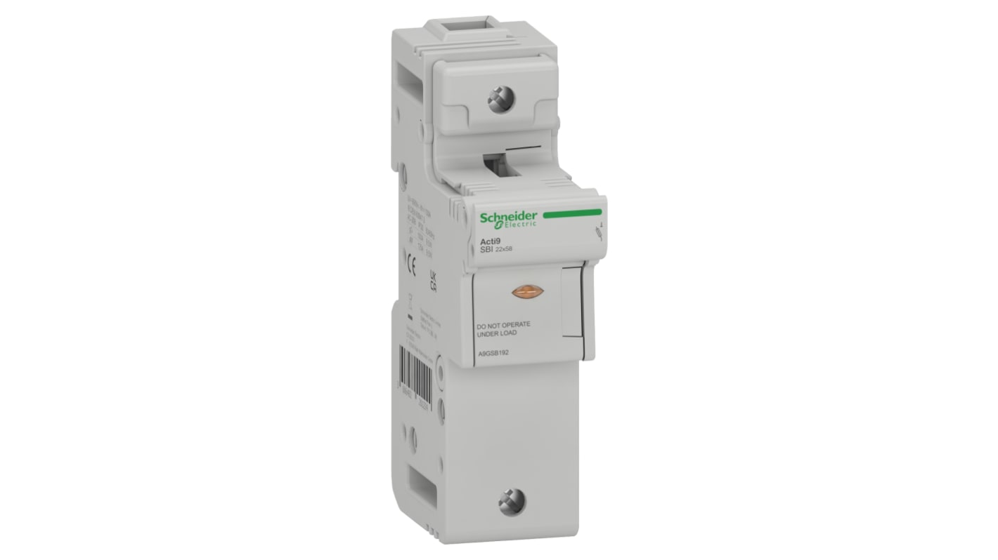 Sezionatore portafusibili Schneider Electric A9GSB192, corrente max 125A Integrato, 1, fusibile 22 x 58mm, guida DIN