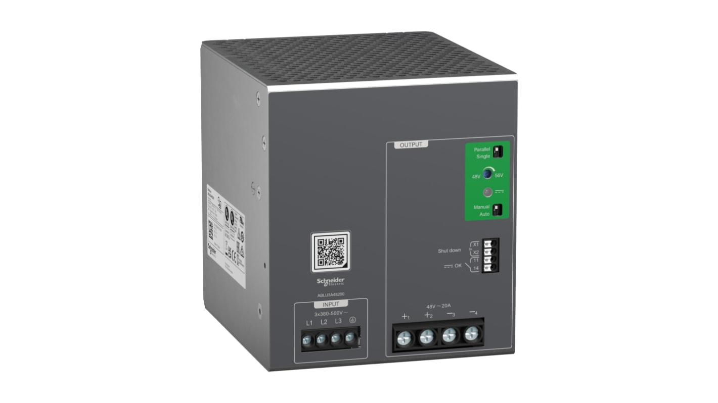 Alimentatore a montaggio su guida DIN Schneider Electric, 48V cc, 20A, 500V ca, 960W