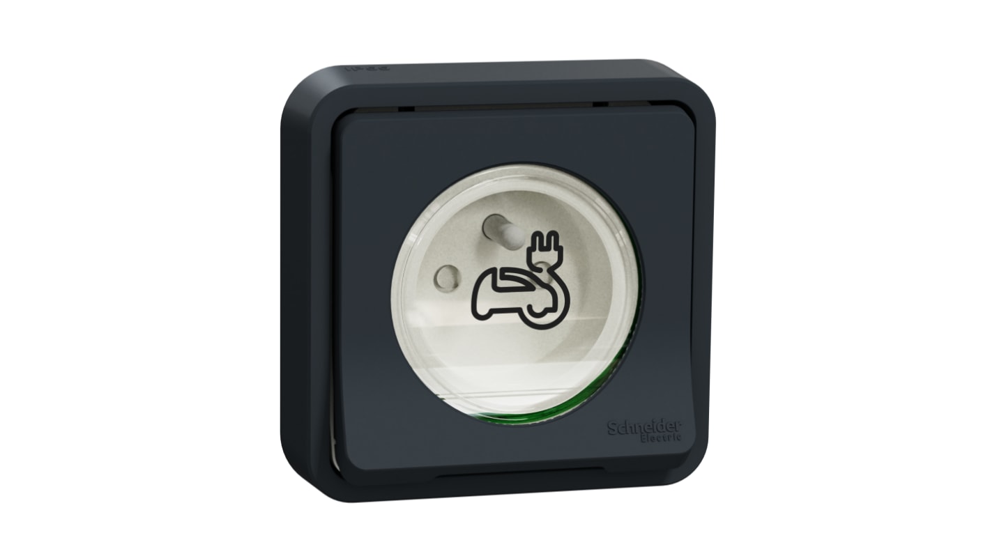 Schneider Electric Mureva Styl Grey 1 Gang EV Charging Socket, 2 Poles, 16A, French 2P, Indoor, Outdoor Use