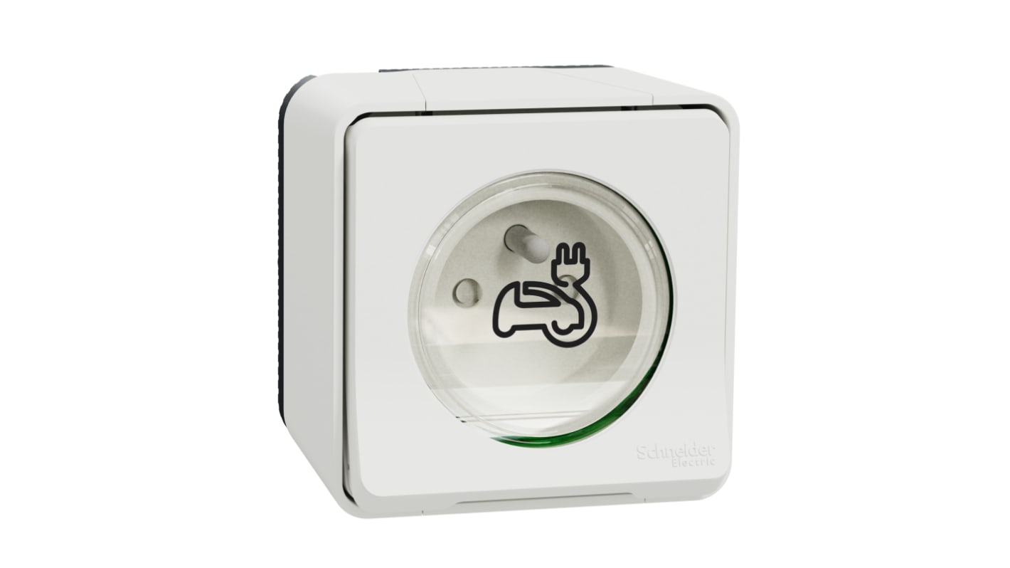 Schneider Electric Mureva Styl Grey, White 1 Gang EV Charging Socket, 2 Poles, 16A, French 2P, Indoor, Outdoor Use