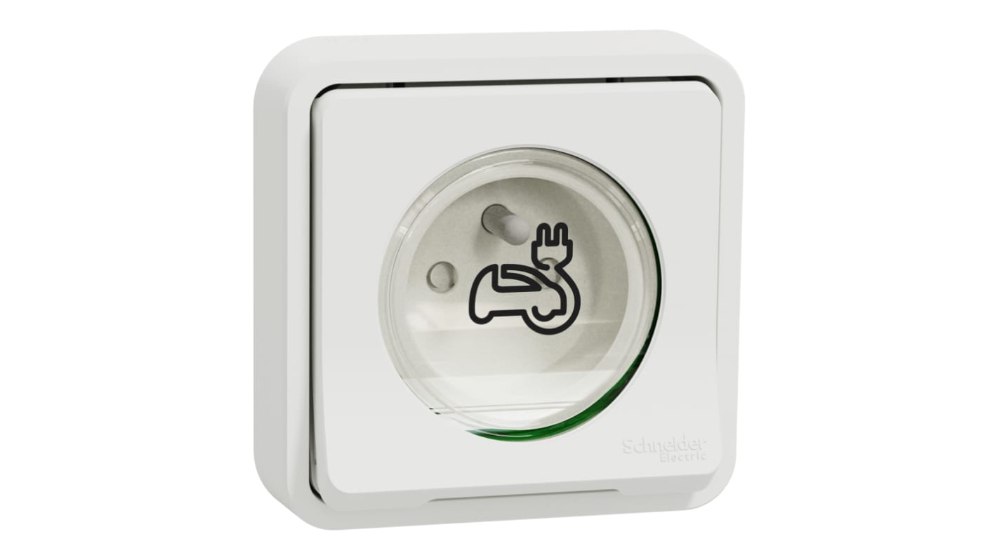 Schneider Electric Mureva Styl Grey, White 1 Gang EV Charging Socket, 2 Poles, 16A, French 2P, Indoor, Outdoor Use