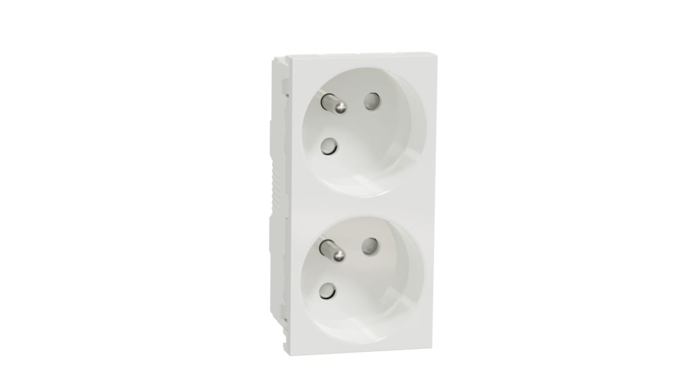 Schneider Electric White 2 Gang Power Socket, 2 Poles, 16A, French 2P, Indoor Use